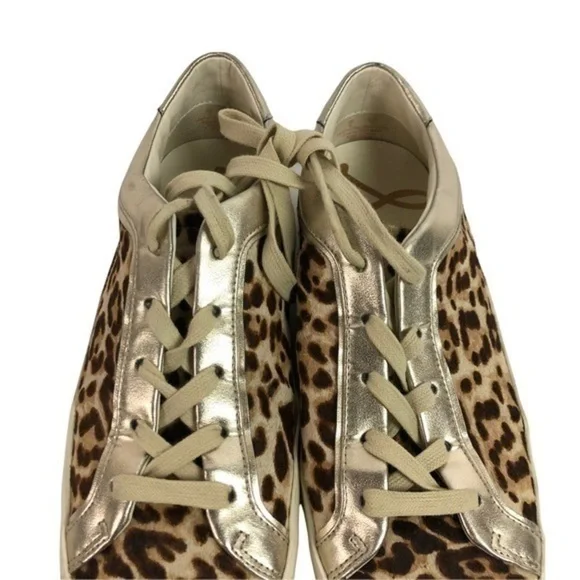 Sam Edelman Leather Leopard Gold Sneakers - Picture 4 of 11